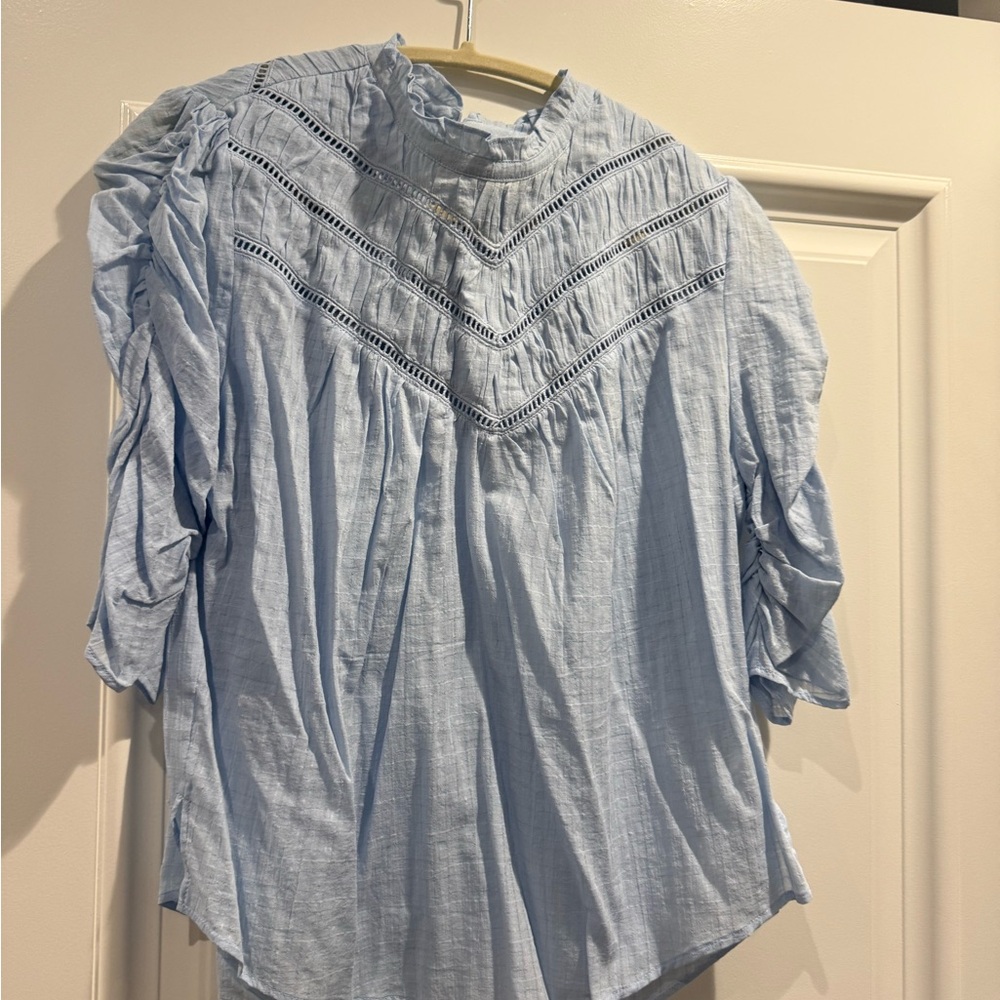 Veronica Beard Sky Blue Top with Lace Accents